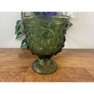 Vintage E O Brody Olive Green Crinkle‎ Glass Pedestal Planter Vase MCM Decor